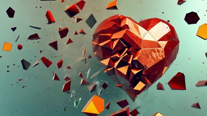 Fototapete - This vibrant heart bursts apart in a stunning display, symbolizing love's intensity and fragility.