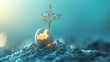 © Sarawut - A glowing tree sprouting from a broken egg, representing life and transformation, set against a serene light blue background.