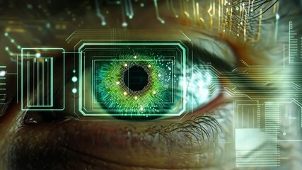 Leinwandbilder - A close-up representation of a human eye integrated with advanced circuitry and digital elements, showcasing the fusion of biology and technology. The vibrant colors and patterns highlight innovation.