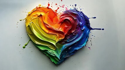 Poster - This vivid heart shape filled with multicolored paint splashes represents love and creativity.