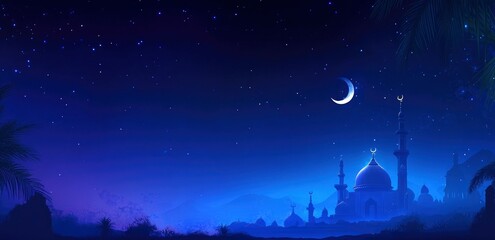 mosque with moon and stars background banner design for the muslim holiday ramadan kareem concept. b