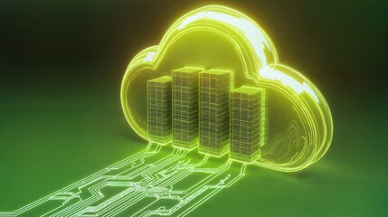 Poster - Cloud computing servers processing data with futuristic green circuits