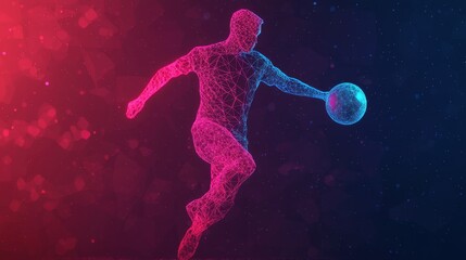 Wall Mural - Abstract digital male figure in motion with basketball design