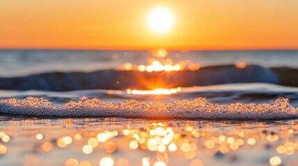Wall Mural - golden sunlight reflects off gentle waves as the sun sets on the horizon, creating a serene and tran