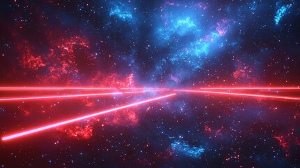 Poster - Laser beams cutting through cosmic nebula space digital art colorful environment wide angle futuristic concept
