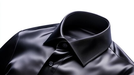 Modern black shirt with a classic collar, isolated against a bright white backdrop, apparel photography for commercial use