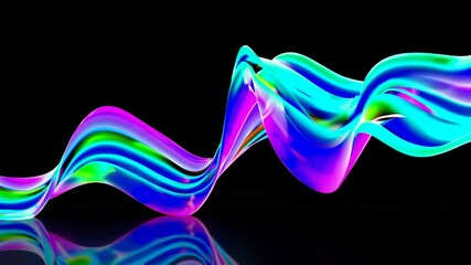 Aufkleber - Colorful abstract wave pattern on black background, fluid dynamic shapes. Modern digital art and vibrant design concept