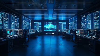 High-Tech Control Room with Digital Screens