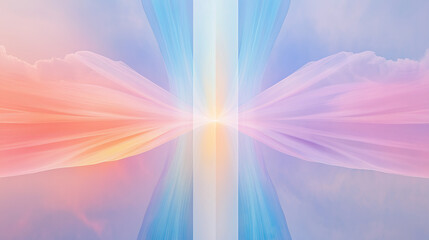 Wall Mural - celestial gateway: abstract pastel swirls of pink, blue, and white converge towards a radiant centra