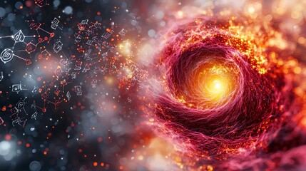 Poster - Swirling Cosmic Vortex with Glowing Nebula and Bright Stars in Colorful Space Background