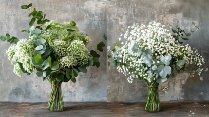 Wall Mural - With eucalyptus and gypsophila flowers, this mockup has copy space and front and back sides