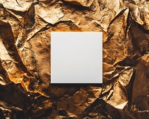 Canvas Print - White Blank Card on Crumpled Gold Background