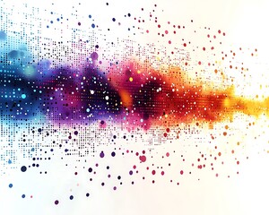 Poster - Abstract colorful digital data stream, glowing particles and pixels.
