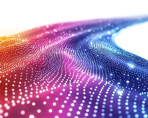 Poster - Abstract colorful flowing particle wave, digital data stream, glowing dots.