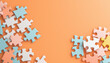 © Leninya - Colorful puzzle pieces scattered on vibrant orange background create playful and engaging scene. Perfect for creative projects or educational materials