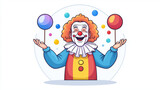 Joyful clown juggling colorful balls, showcasing vibrant colors and playful expression. This cartoon character brings sense of fun and entertainment to any setting