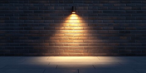 Wall Mural - Brick wall with a light shining on it. The light is focused on the wall, creating a dramatic effect