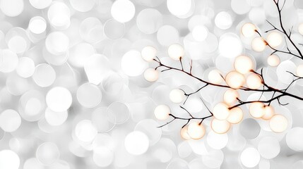 Poster - Delicate Branch with Lights on a Dreamy Silver and White Bokeh Background