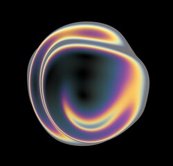 Aufkleber - Holographic glossy sphere with ripples and distortions on the surface with rainbow iridescences.  Abstract 3D illustration of a futuristic glitch ball made of chrome material.