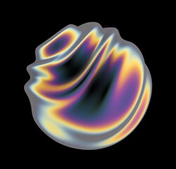 Poster - Abstract futuristic 3D illustration of a amorphous sphere in holographic iridescent colors made and chrome plated material. An image on the theme of biotechnology and molecular physics.