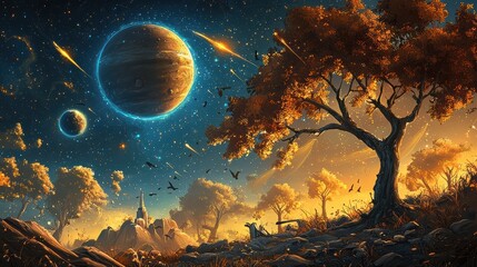 Leinwandbilder - Meteoric crash event remote forest visual art natural environment celestial viewpoint glowing impact concept