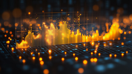 Poster - Graph with orange lines and blue dots. The graph is a representation of data and the orange lines and blue dots are the data points. The graph is very abstract