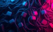 © Azril - Abstract tangled cables with glowing cubes.