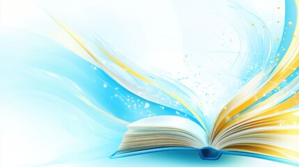 Wall Mural - world literacy day abstract background. featuring calm blues, yellows, and whites. highlighting lite