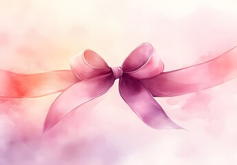 Canvas Print - Watercolor Pink Ribbon Bow Artistic Design