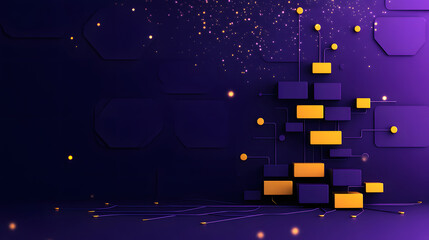 Aufkleber - Abstract geometric design with purple backdrop and floating elements