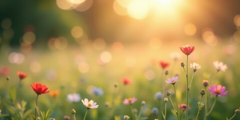 Sticker - Golden Hour Meadow Delicate Wildflowers Basking in Soft Sunlight