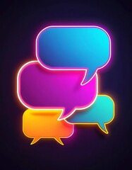 Aufkleber - Vibrant Neon Speech Bubbles Displaying Communication