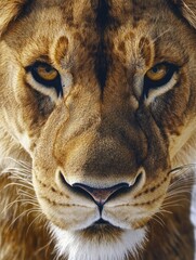 Wall Mural - a striking image of a lion's face, showcasing its powerful features and piercing gaze.