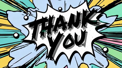 Poster - thank you in comic book style with vibrant colors and dynamic explosion, expression and gratitude concept
