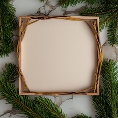 Wall Mural - Festive Christmas Frame  Gold Glitter  Pine Branches  Blank Space