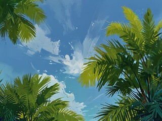 Poster - palm trees and blue sky