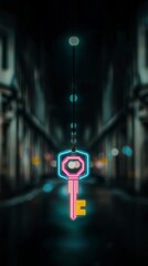 Poster - Neon Key Symbol  Abstract Security Access Concept