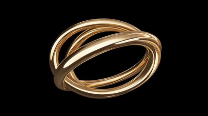 Poster - D abstract rings floating in space with a glossy gold finish against a deep black background. No text, no people.