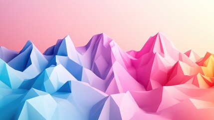 Poster - D geometric shapes forming an abstract mountain range in vibrant low-poly colors. No text, no people.