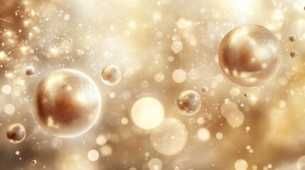 Poster - Abstract D spheres and floating particles with soft pastel gradients on a neutral background, creating a dreamy effect. No text, no people.