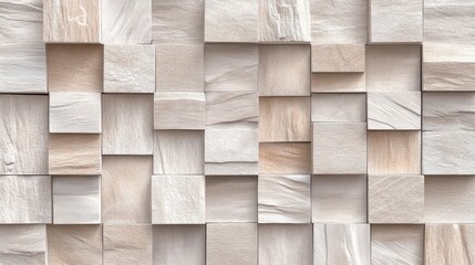 Poster - Abstract geometric design with D cubes in various sizes, creating a sense of depth and dimension in neutral tones. No text, no people.