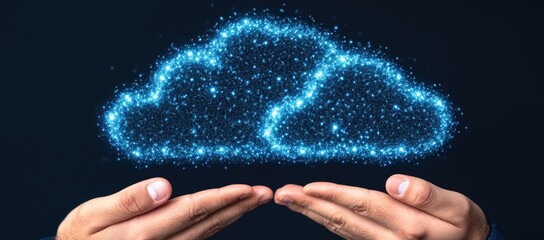 Poster - Glowing Blue Cloud Data Held Safely in Open Hands