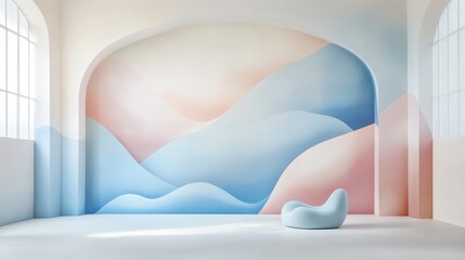 Poster - ai-created abstract cloud-like formations with soft pastel colors of pink, blue, and white against a