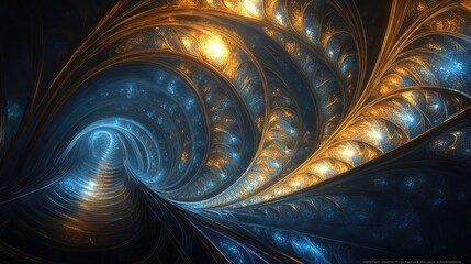 Poster - ai-designed artistic fractals in radiant tones of gold and blue, creating a mesmerizing pattern. no 