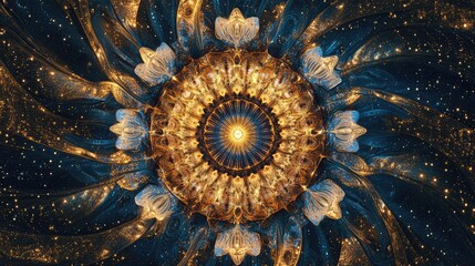 Poster - ai-designed artistic fractals in radiant tones of gold and blue, creating a mesmerizing pattern. no 