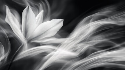 Wall Mural - Monochrome ethereal lily flower with smoke-like background.