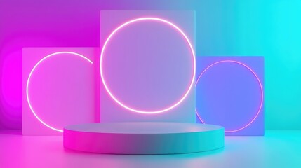 Poster - Dynamic D shapes with sharp angles and glowing neon edges in shades of teal and purple. No text, no people.