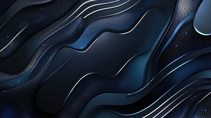 Poster - Dynamic futuristic background with sharp lines and D shapes in metallic silver and dark blue tones. No text, no people.