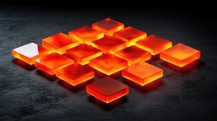 Poster - futuristic d design with glowing cubes arranged in a grid-like pattern on a dark backdrop. no text, 