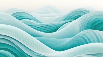 Poster - gradient geometric design with flowing waves and circular patterns in teal and aquamarine tones. no 